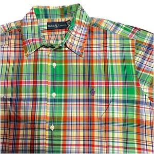 Ralph Lauren Multicolor Plaid Button Up Short Sleeve Shirt, Men's Size XL